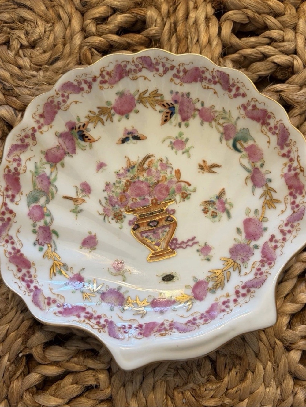 Rose Famille Pink Floral Porcelain Shell Dish